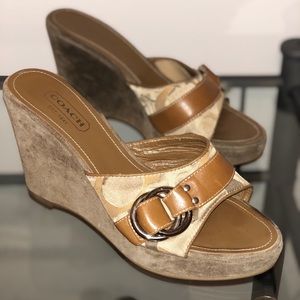 Coach logo and suede wedge sandal